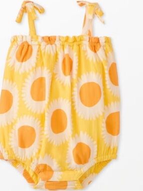 Hanna Andersson Yellow & Orange Sunflower Tie-Shoulder One-Piece muslin romper